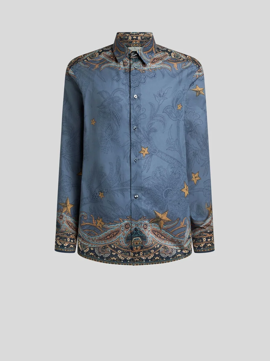 COTTON MUSLIN SHIRT WITH PLACED PEGASO PRINT - 1