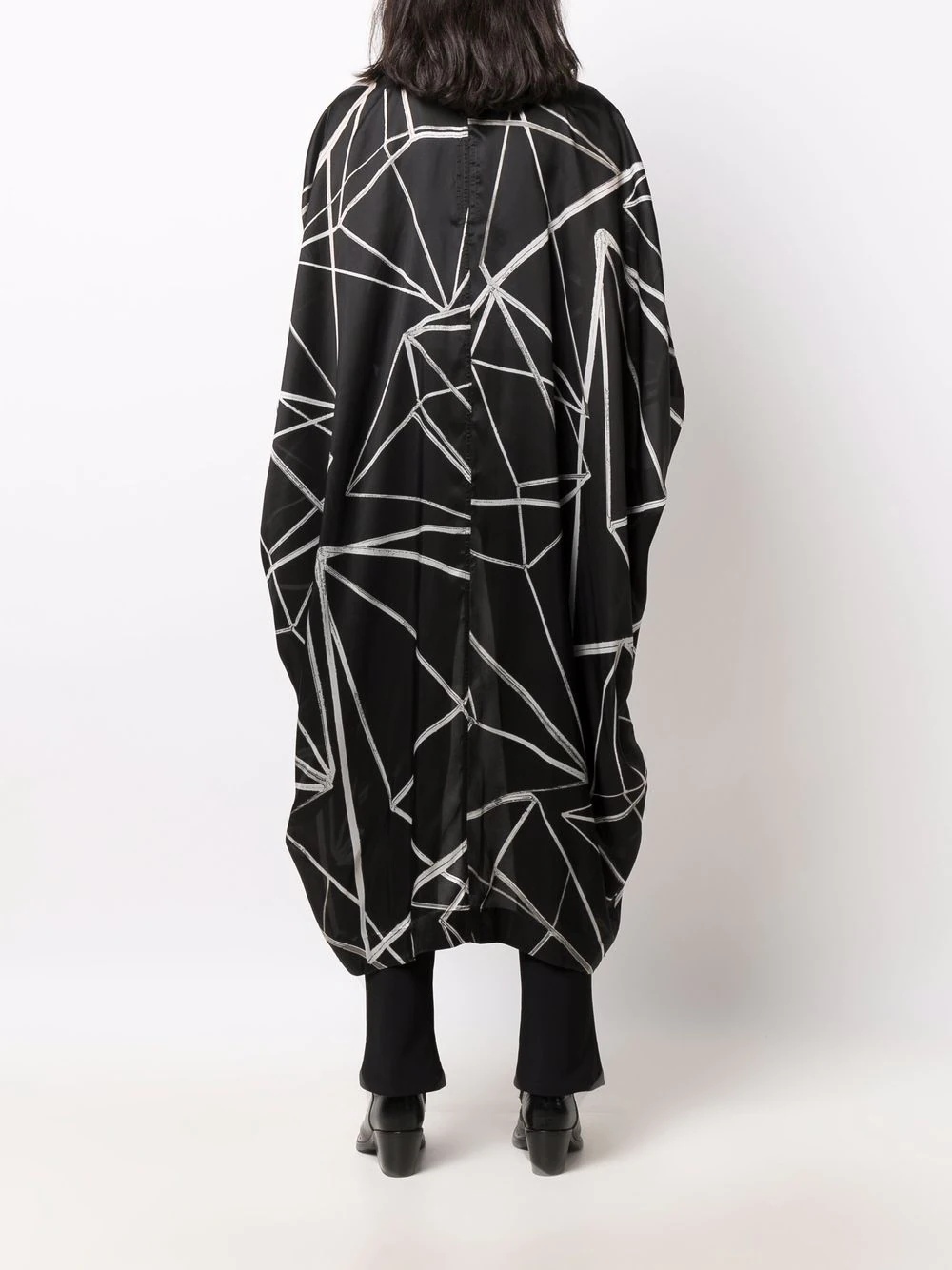 geometric-print V-neck coat - 4