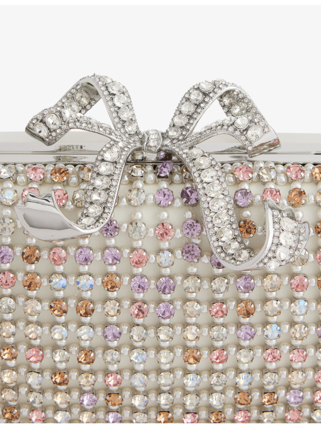 Multi Crystal Satin Hard-Shell Clutch Bag - 4