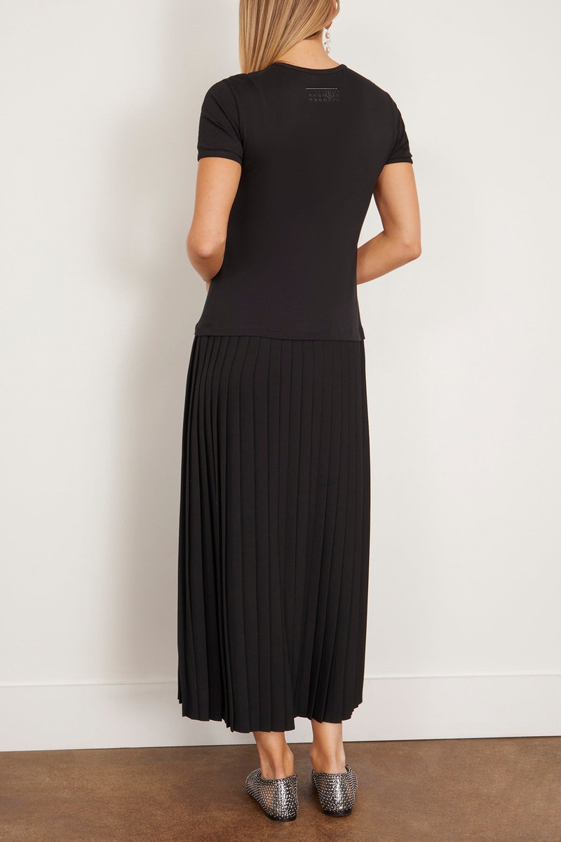 Short Sleeve Midi Dress with Pleated Skirt in Black 4