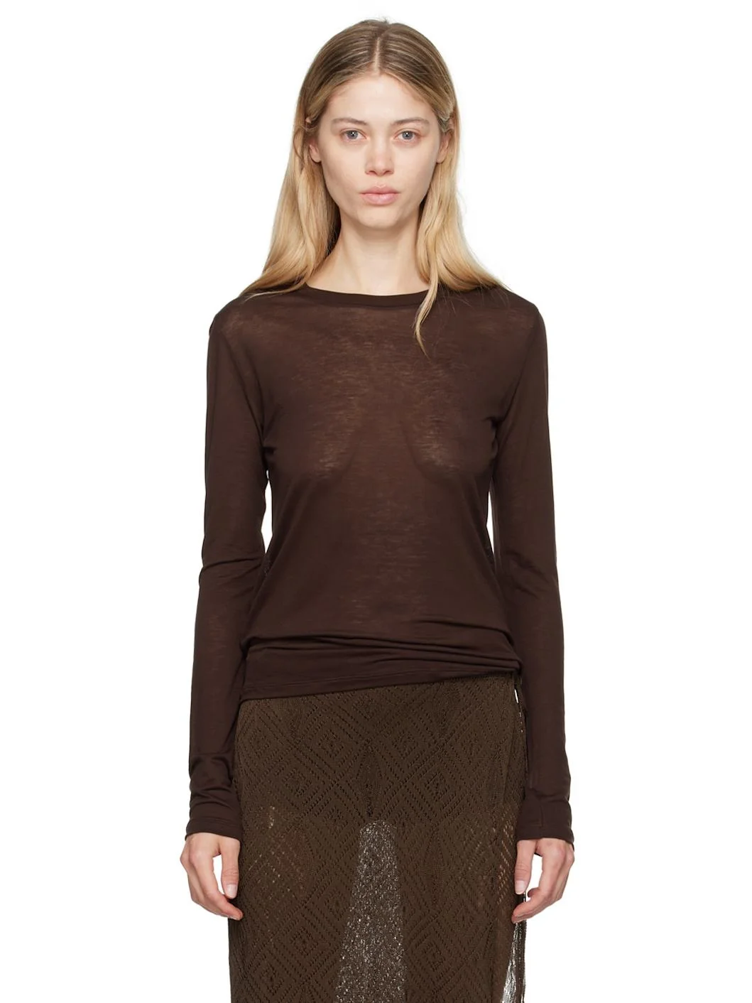 Brown Bamboo Lyocell Long Sleeve T-Shirt - 1