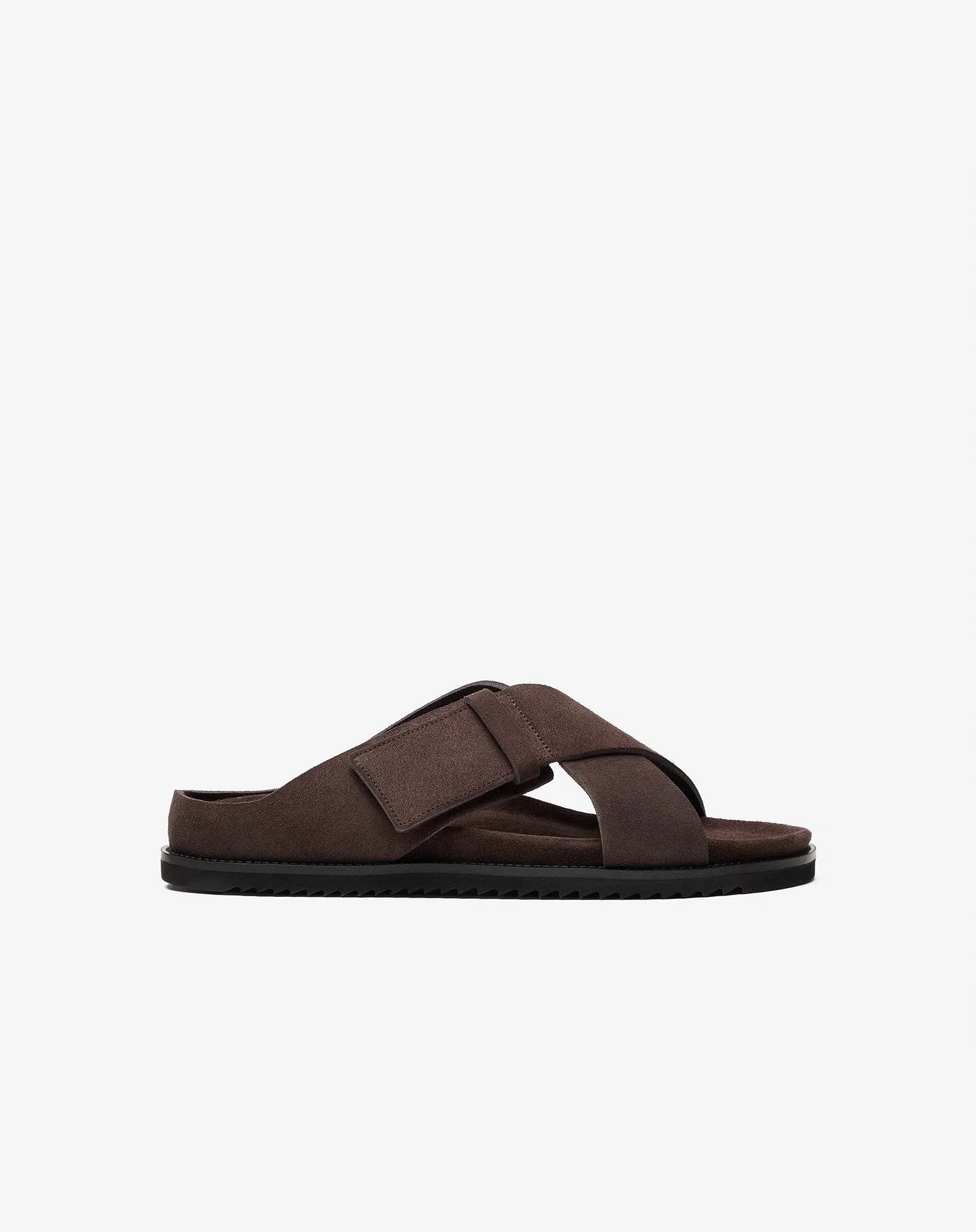 Dark brown sandals with suede crossover straps - 1