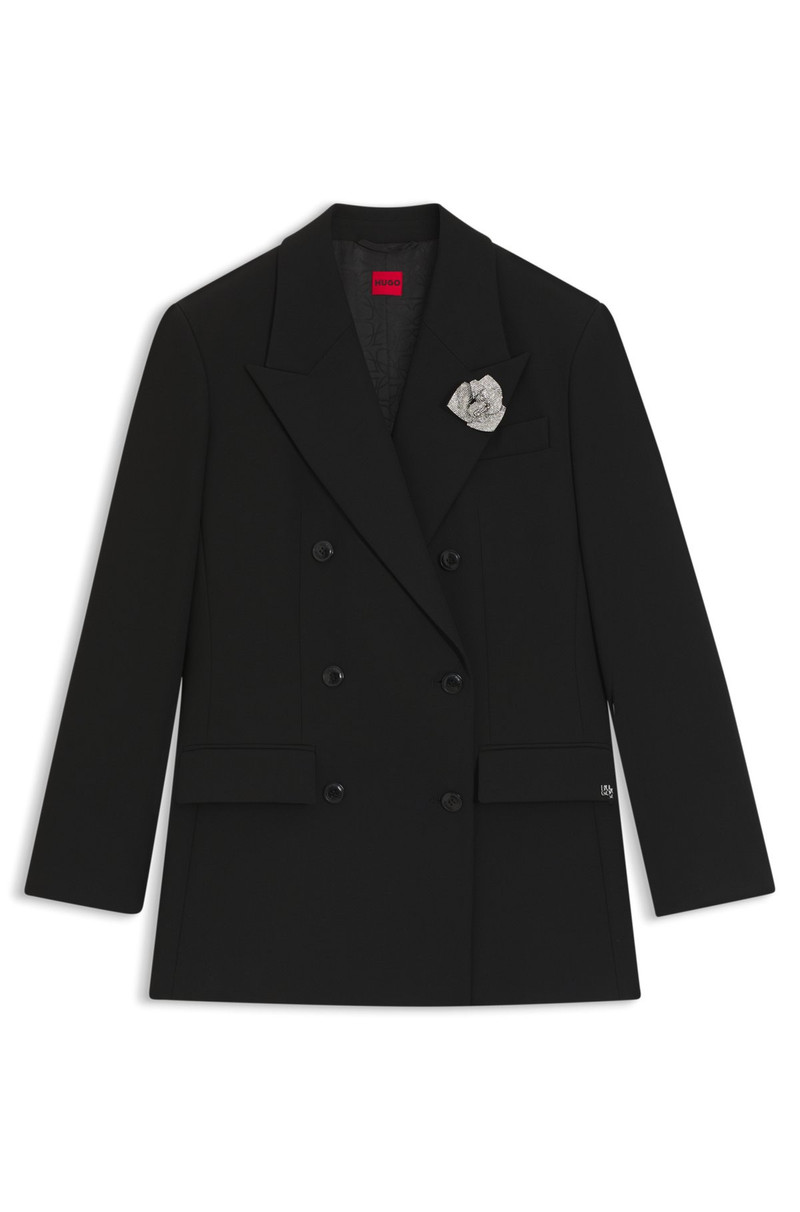 OVERSIZED-FIT BLAZER WITH RHINESTONE LAPEL BROOCH 1
