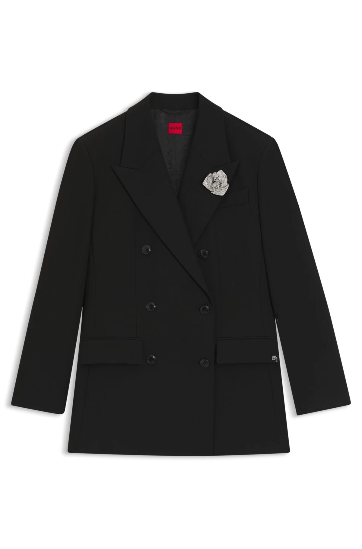 OVERSIZED-FIT BLAZER WITH RHINESTONE LAPEL BROOCH - 1