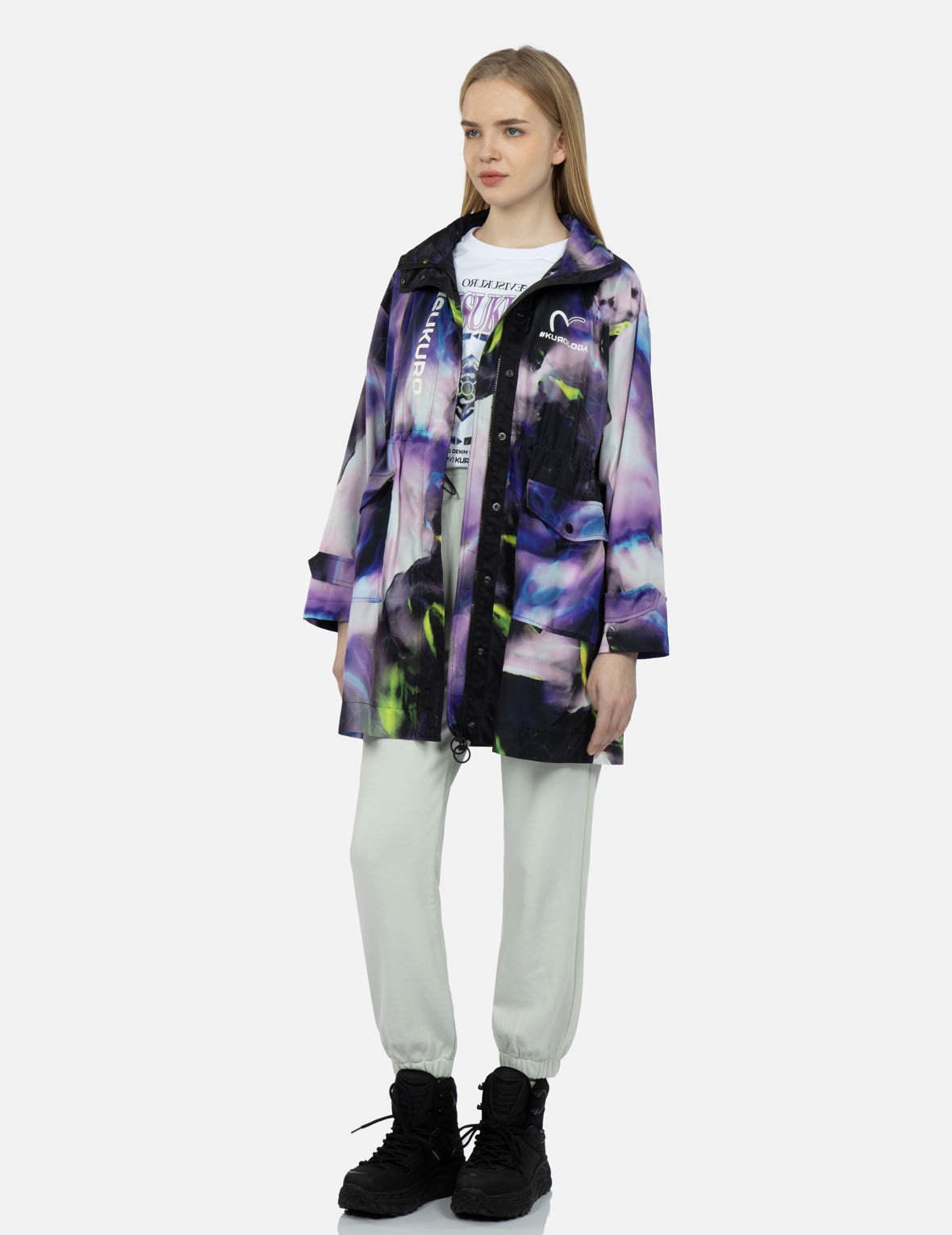 Abstract Print Hooded Wind Coat - 4