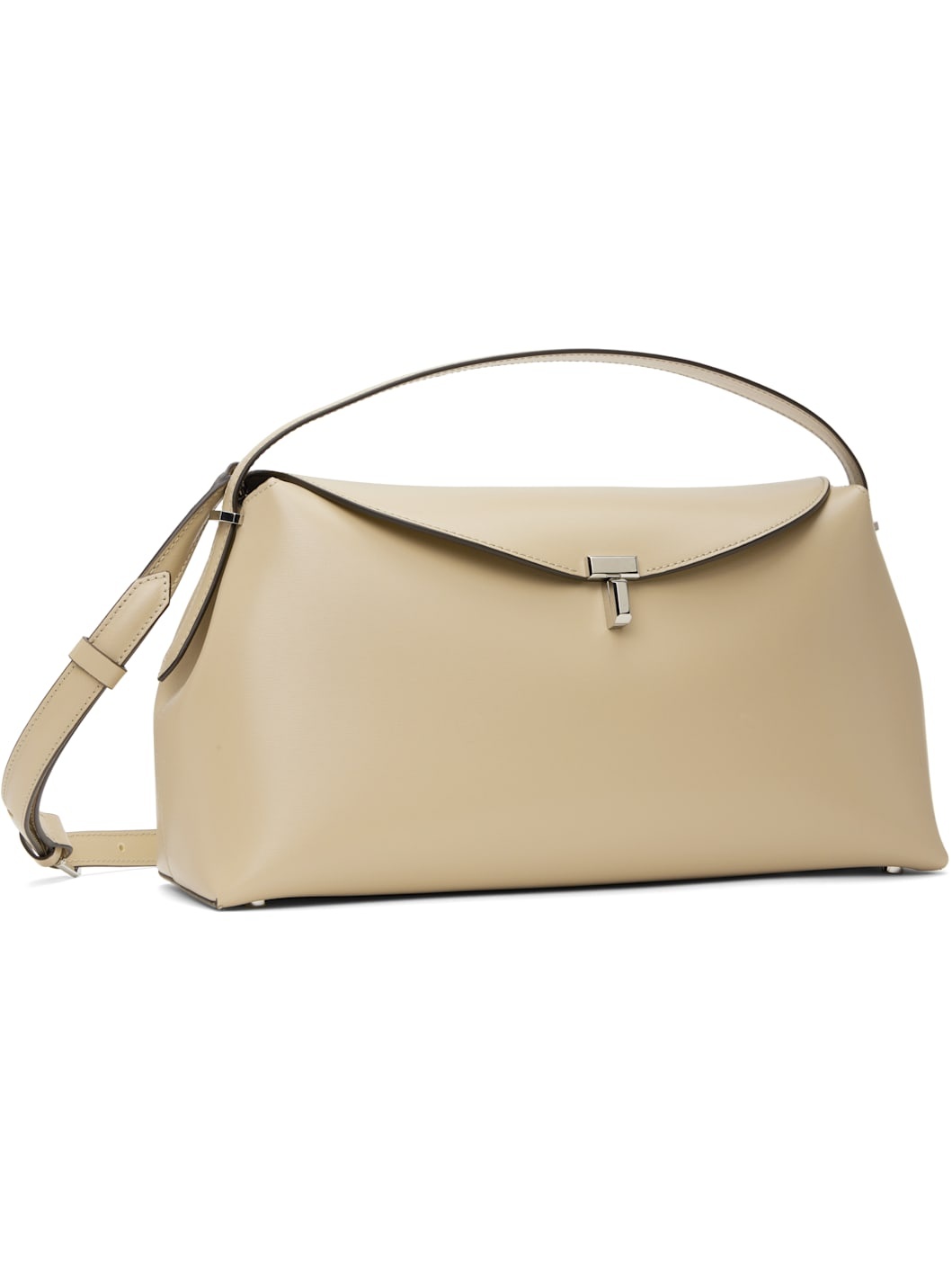 Beige T-Lock Leather Top Handle Bag - 2