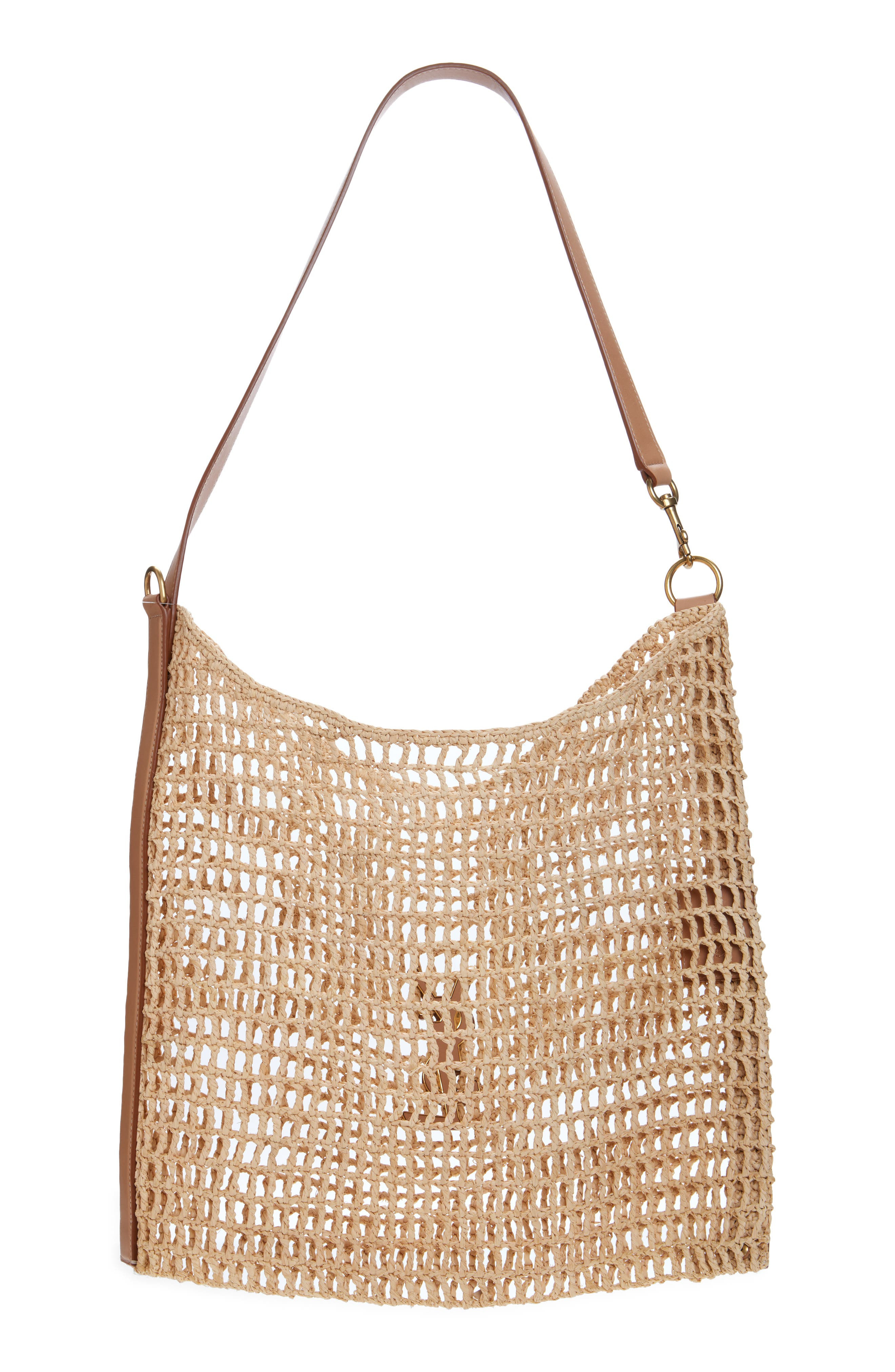 Saint Laurent Oxalis Raffia Macramé Shoulder Bag in Naturel/Vintage Brown/Gold at Nordstrom - 3