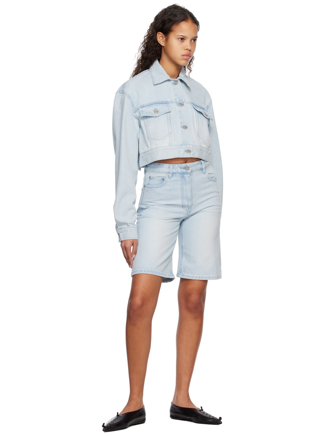 Blue Cropped Denim Jacket - 4