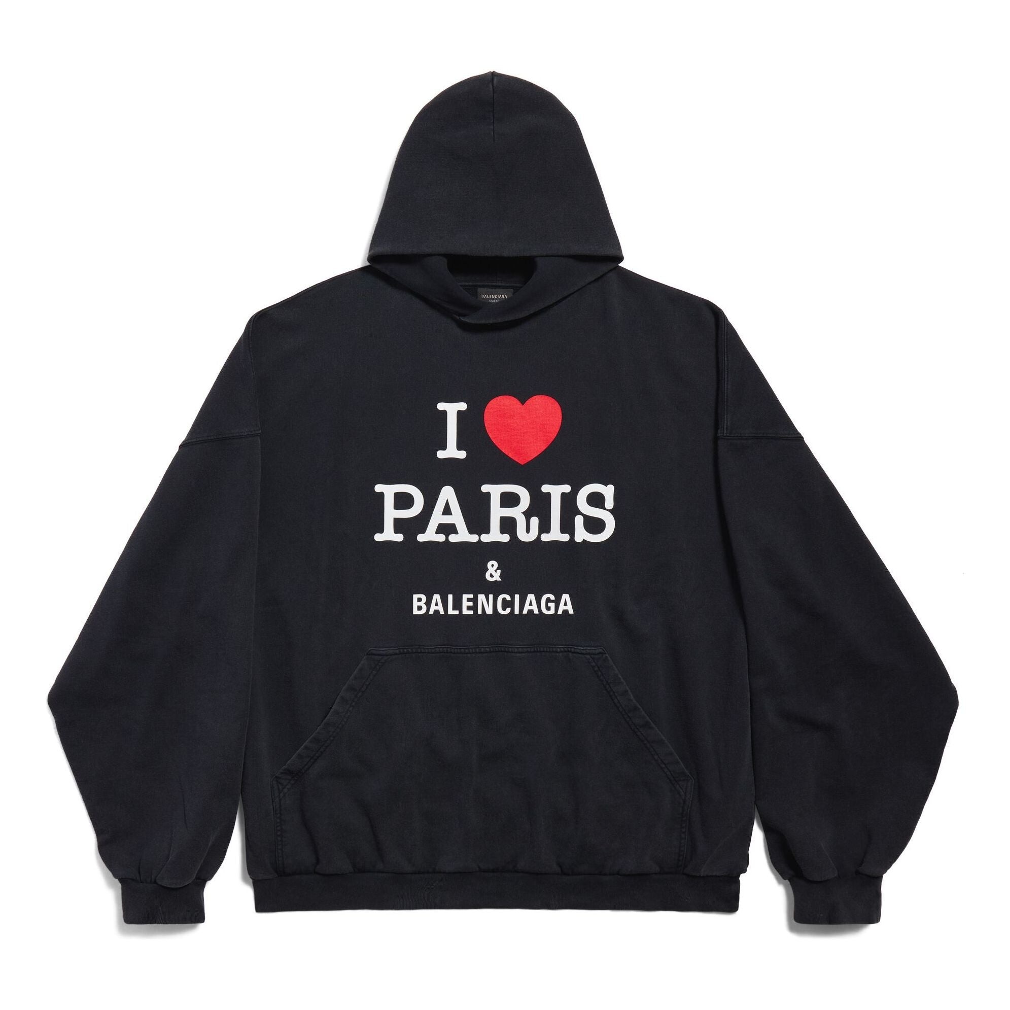 (WMNS) Balenciaga I Love Paris Balenciaga Hoodie Large Fit 'Black Faded' 803265TRVM61041 - 1