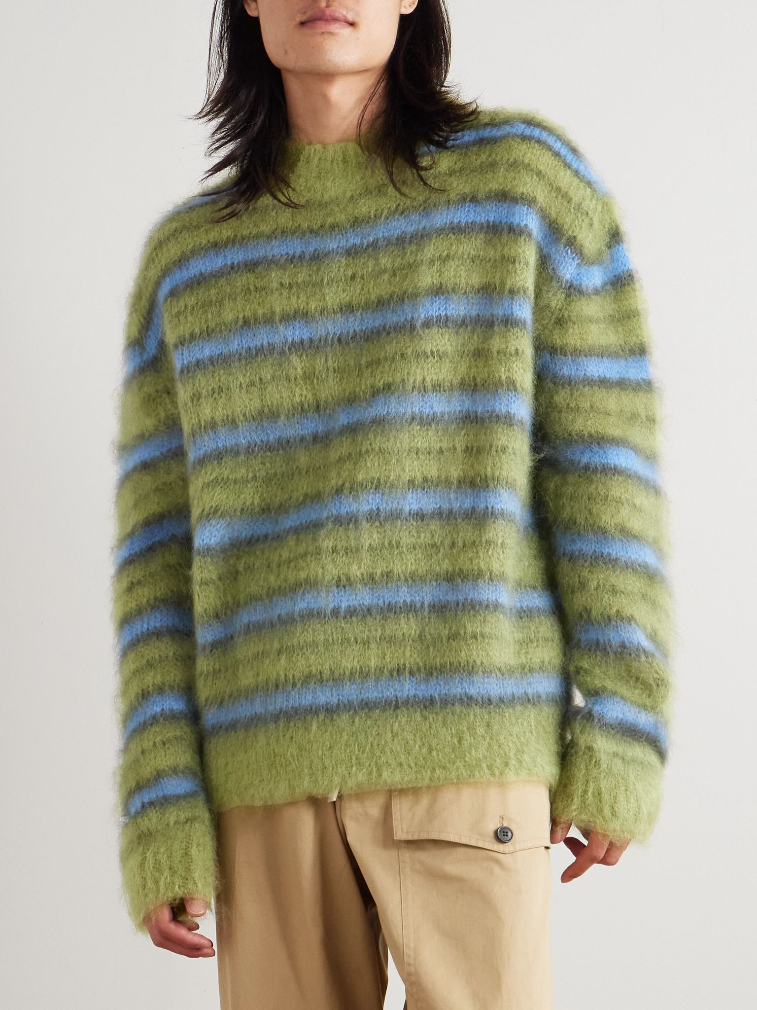 Striped Mohair-Blend Sweater Green - 3