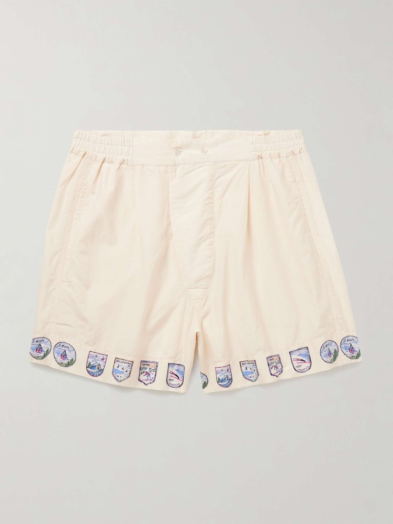 Straight-Leg Printed Pleated Cotton and Silk-Blend Shorts 1