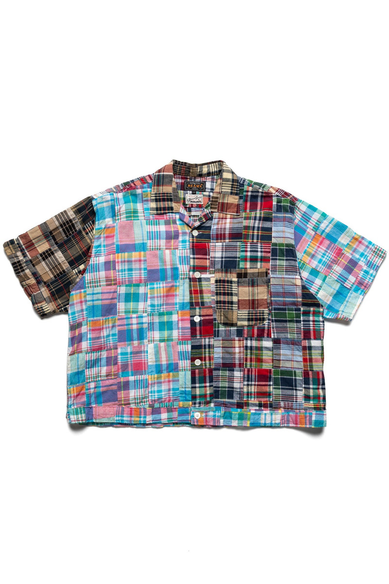 Cabana Boy-Shirt Patchwork Madras Crazy Pattern - Blue in Green Exclusive 1