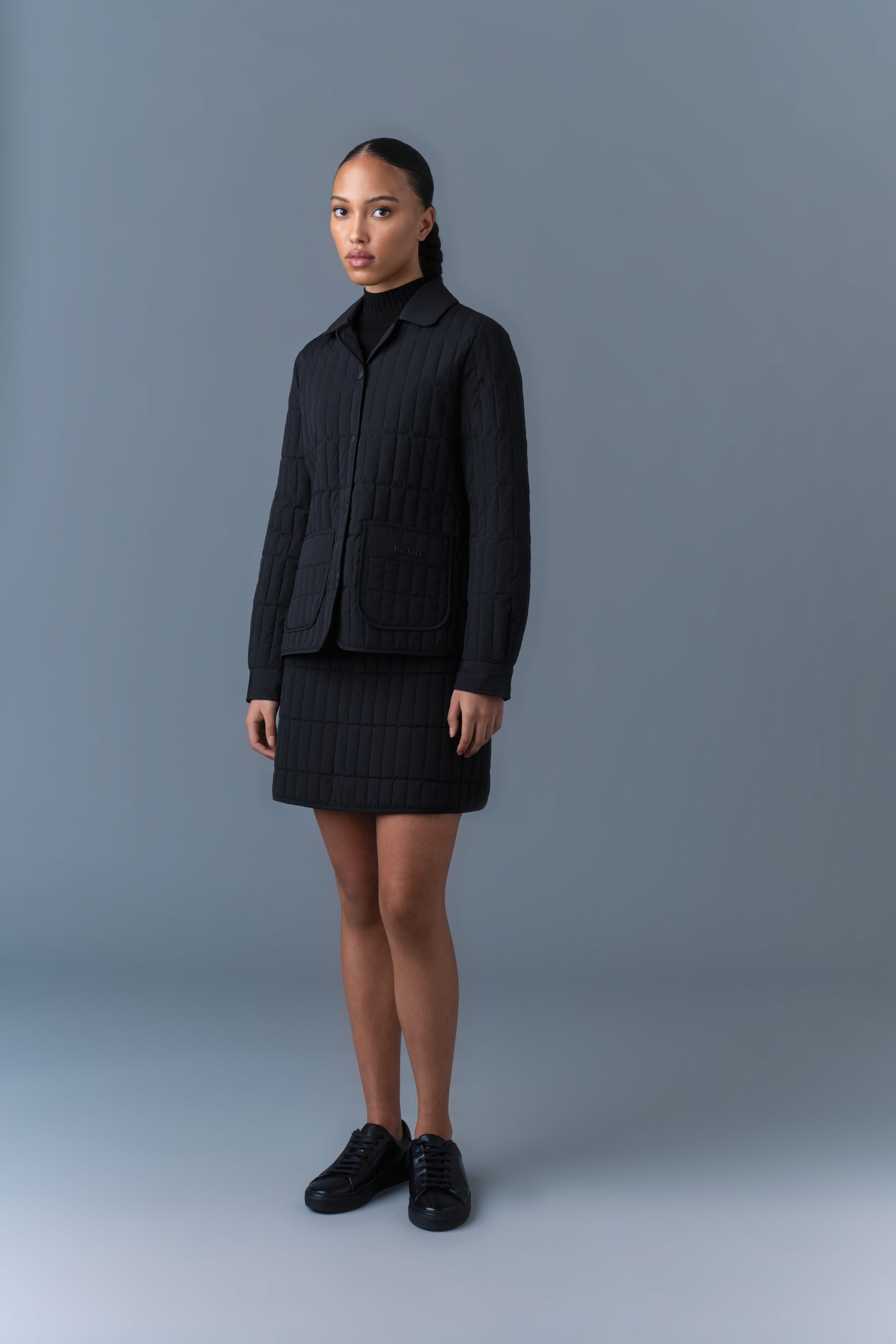 SIAN Vertical Quilted Jacket with Spread Collar - 3