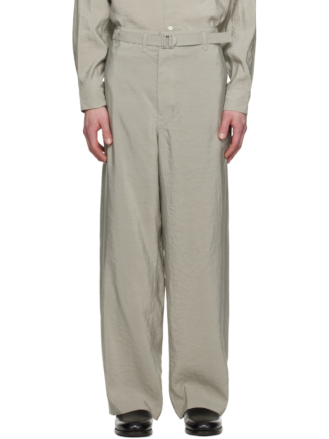 Gray Seamless Belted Trousers - 1