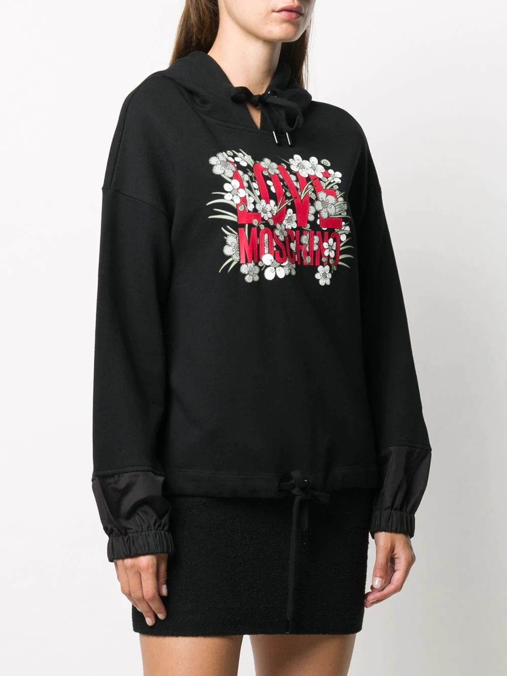 logo print drawstring hoodie - 3