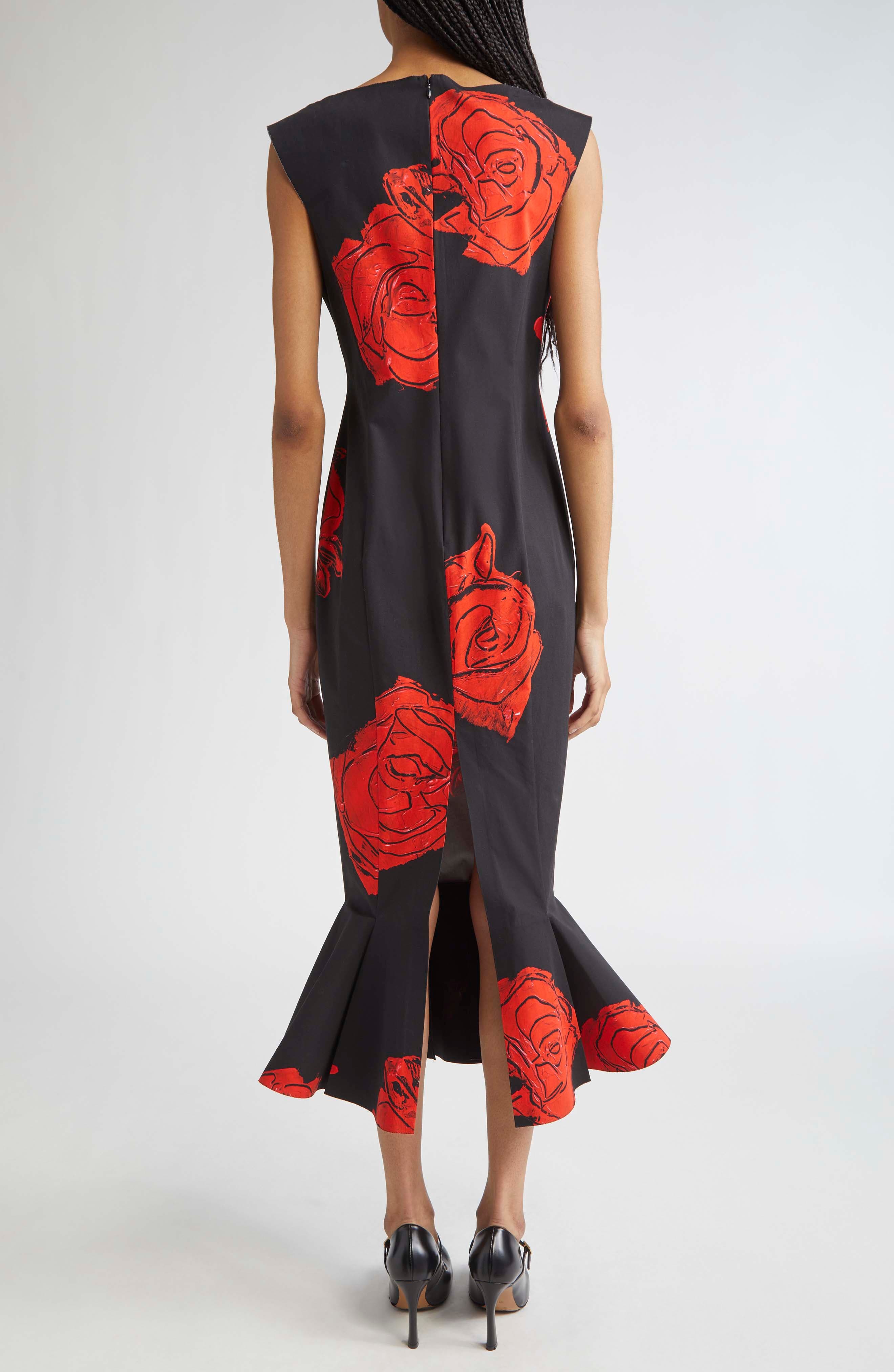 Marni Juno Floral Print Compact Cotton Poplin Dress in Jun99 Black at Nordstrom - 2
