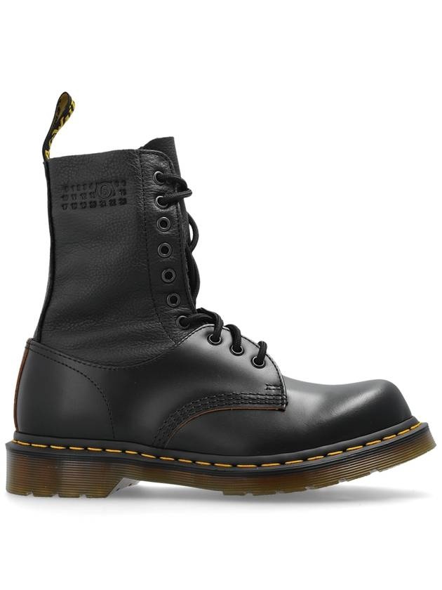 Number Logo Lace-Up Worker Boots Black - 1