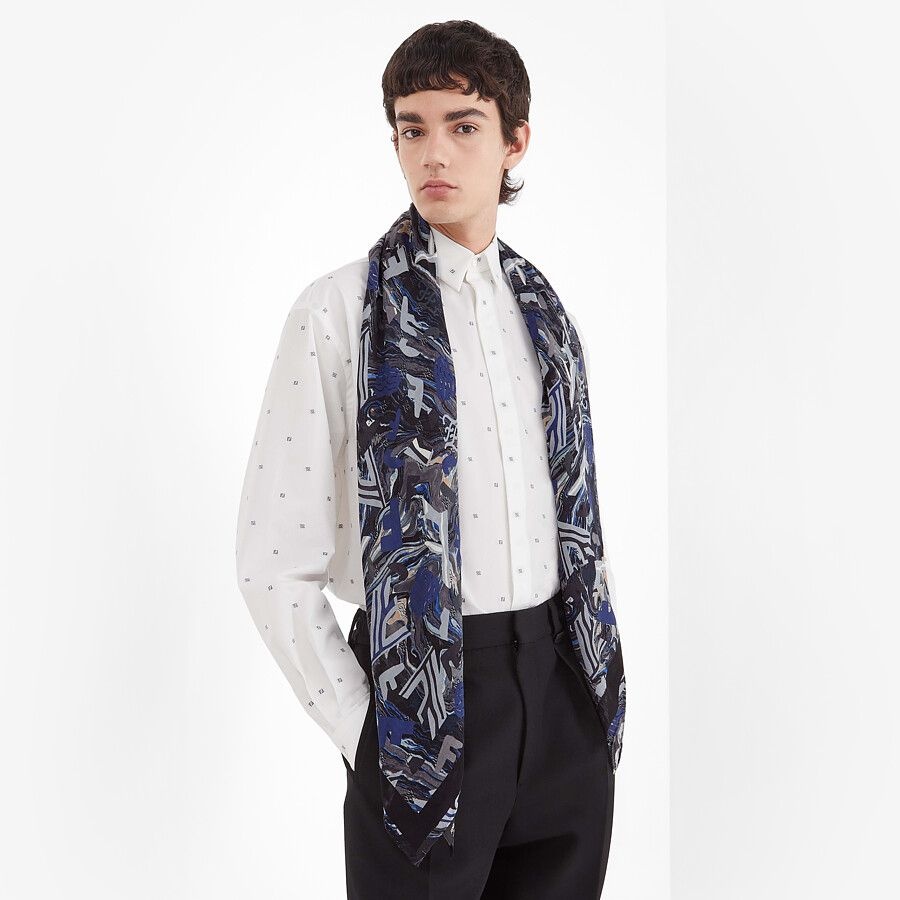 Gray wool and silk scarf - 3