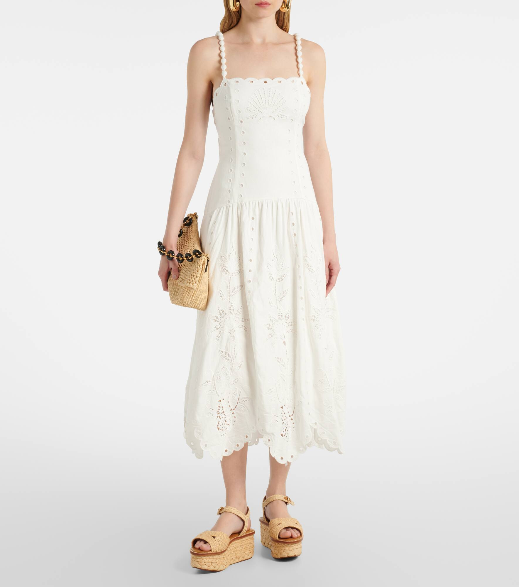 Broderie anglaise linen-blend midi dress - 2