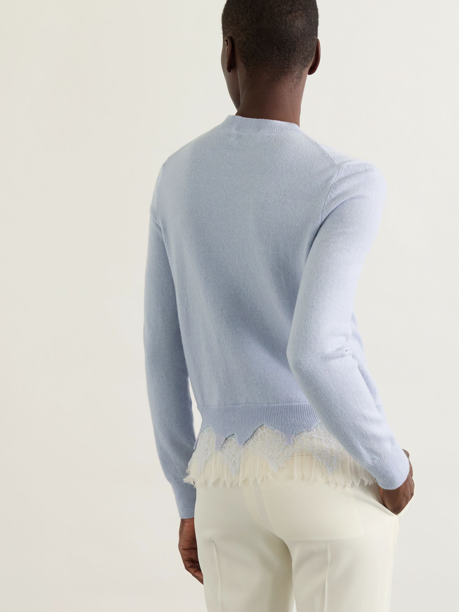 Lace-trimmed wool and cashmere-blend sweater Blue - 3