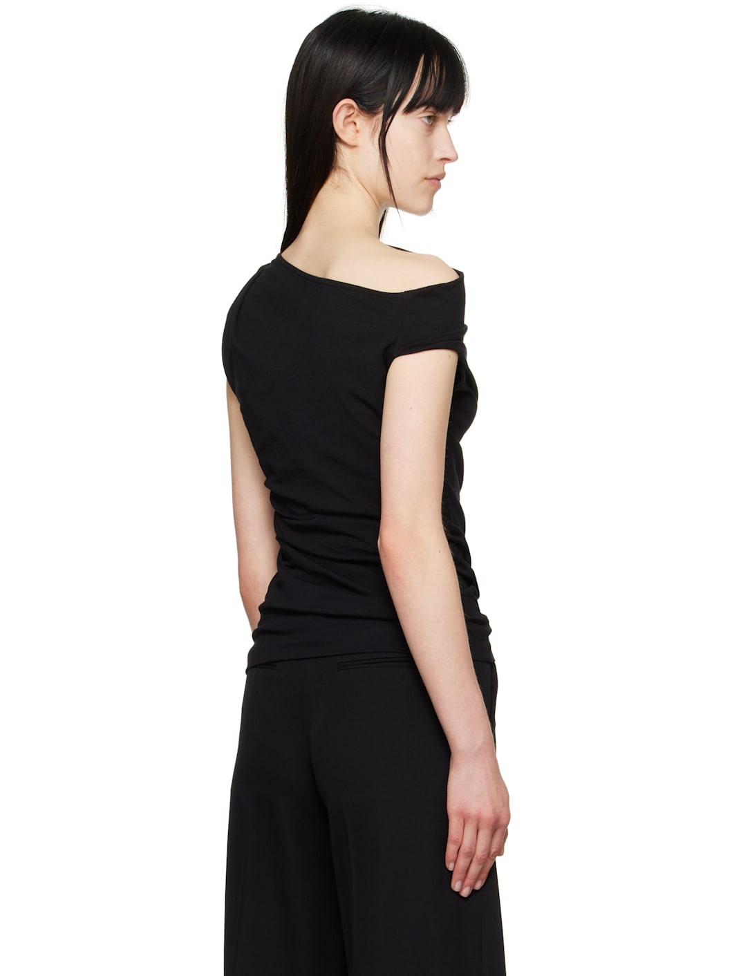 Black Off-Shoulder Jersey Tank Top - 3