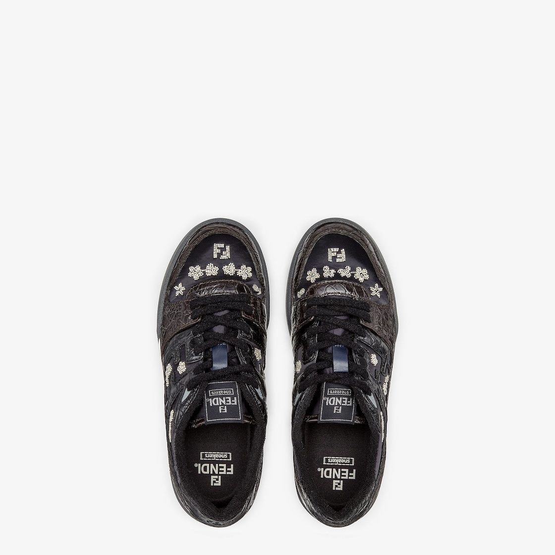 Fendi Match lace-up sneakers. Made of dark brown caiman with black nylon details. Embellished with b - 4