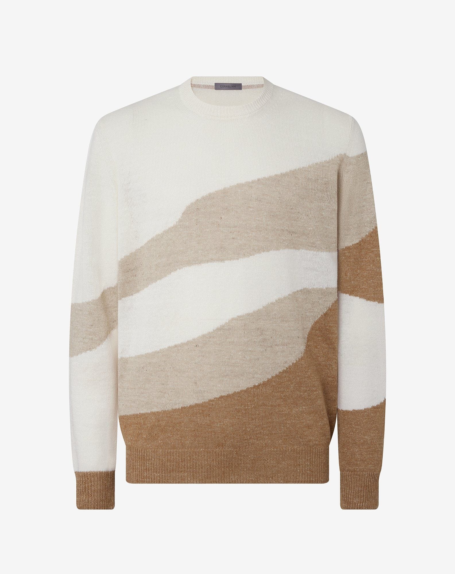 Sandy beige crew neck linen and silk knitwear - 1