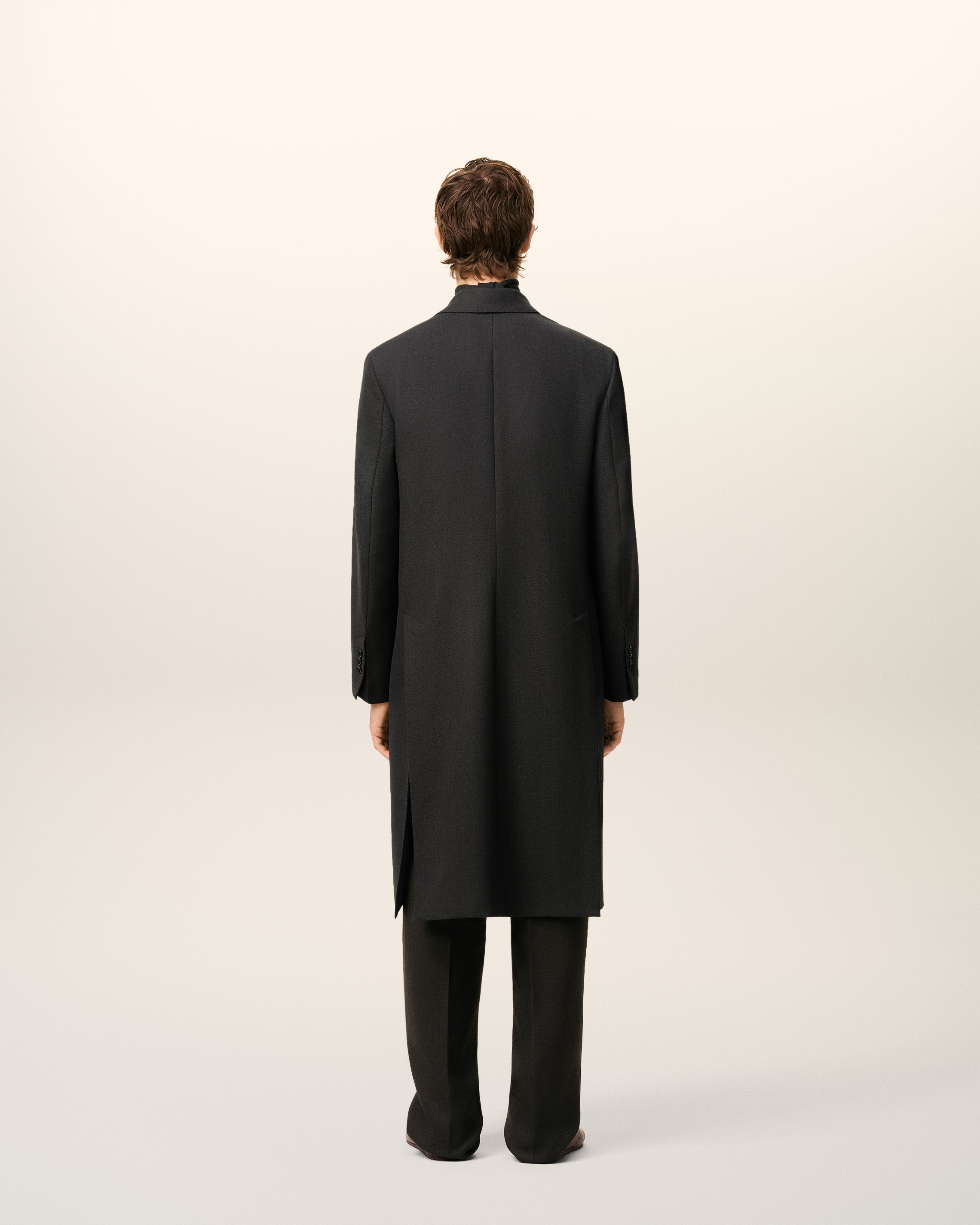 BLACK WOOL DOUBLE BREASTED STRAIGTH COAT - 5