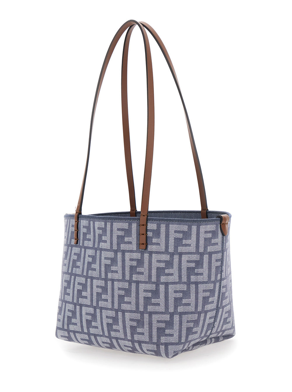 Fendi Women Blue Reversible Tote Bag With Two Top Leather Handles And All-Over Ff Motif In Cotton Wo - 2