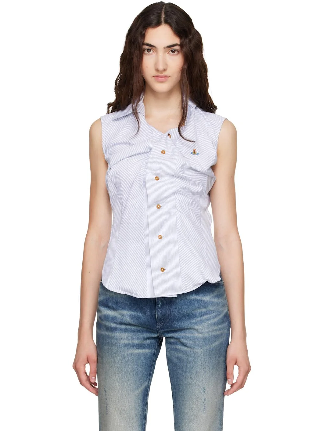 Blue Short Sleeve Drunken Shirt - 1