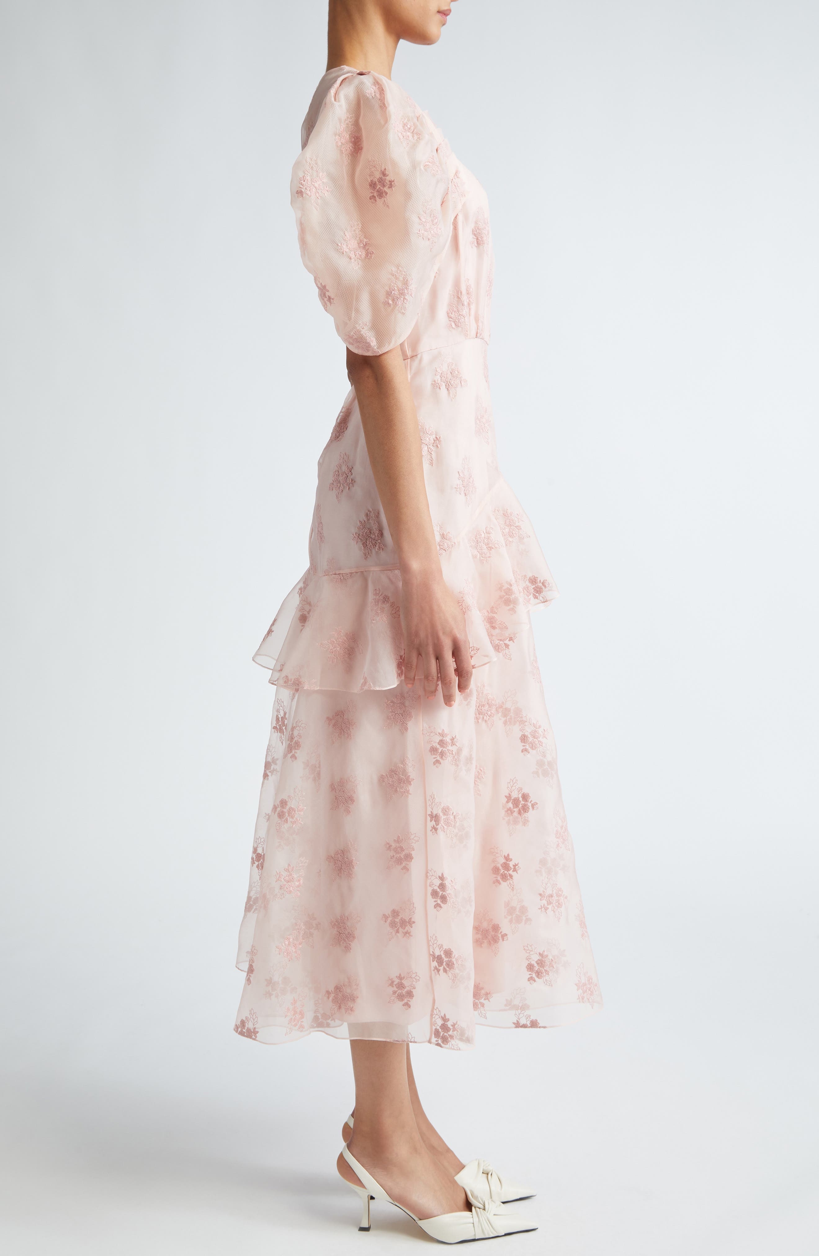 Illusion Neck Silk Organza Peplum Midi Dress - 3