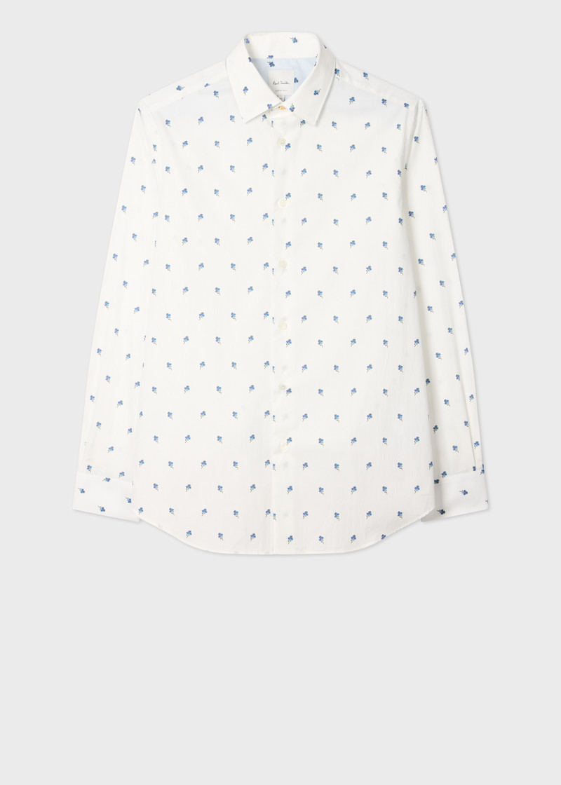 Tailored-Fit White 'Ditsy Flower' Cotton Shirt 1
