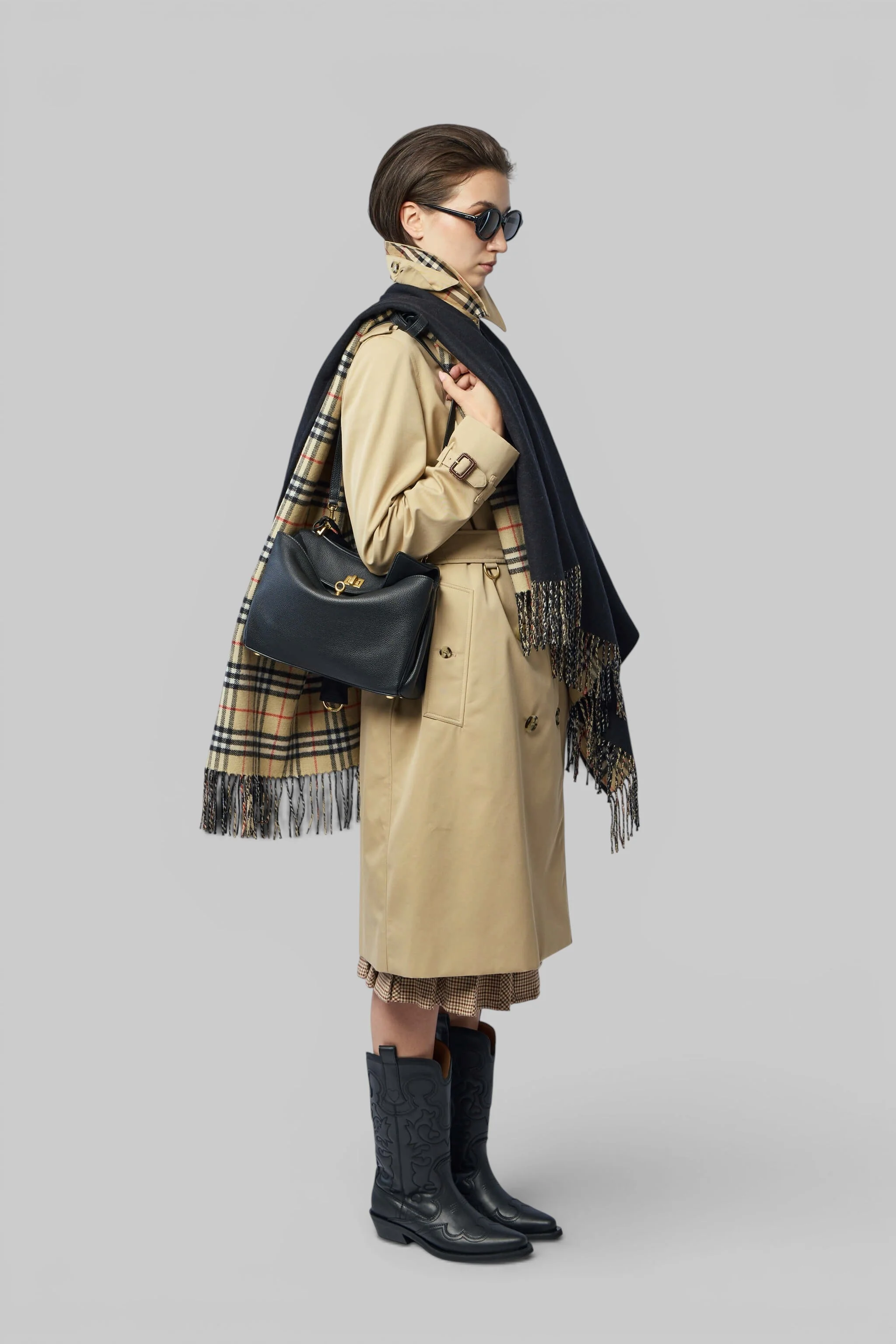Reversible Check Wool Cape - 1