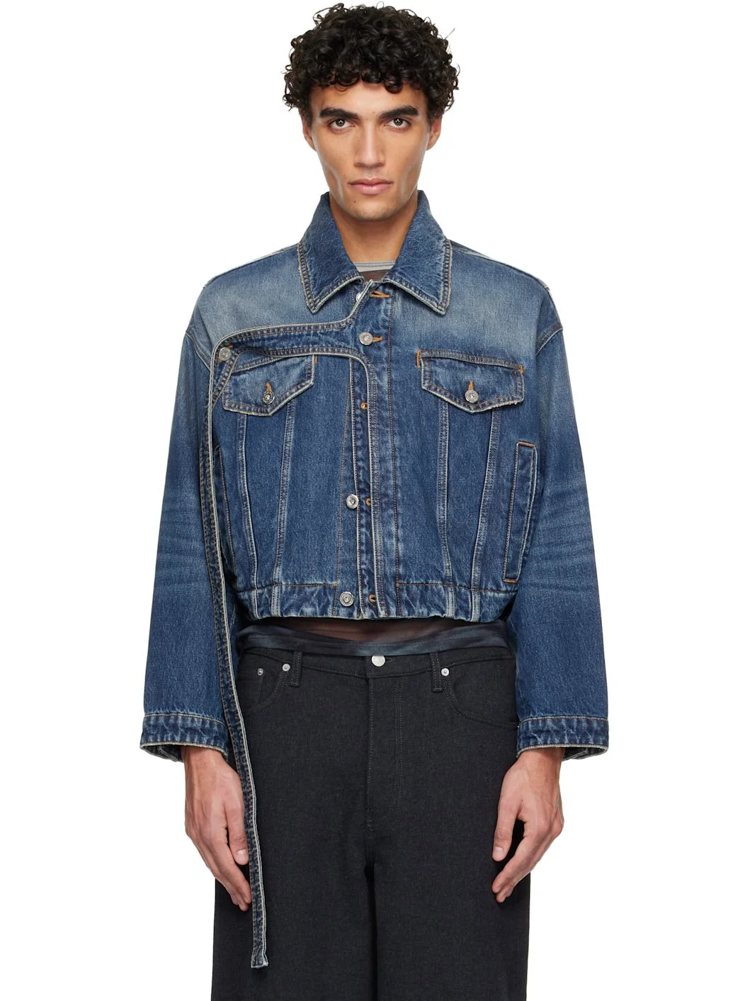 Blue Oversized Strap Denim Jacket - 1