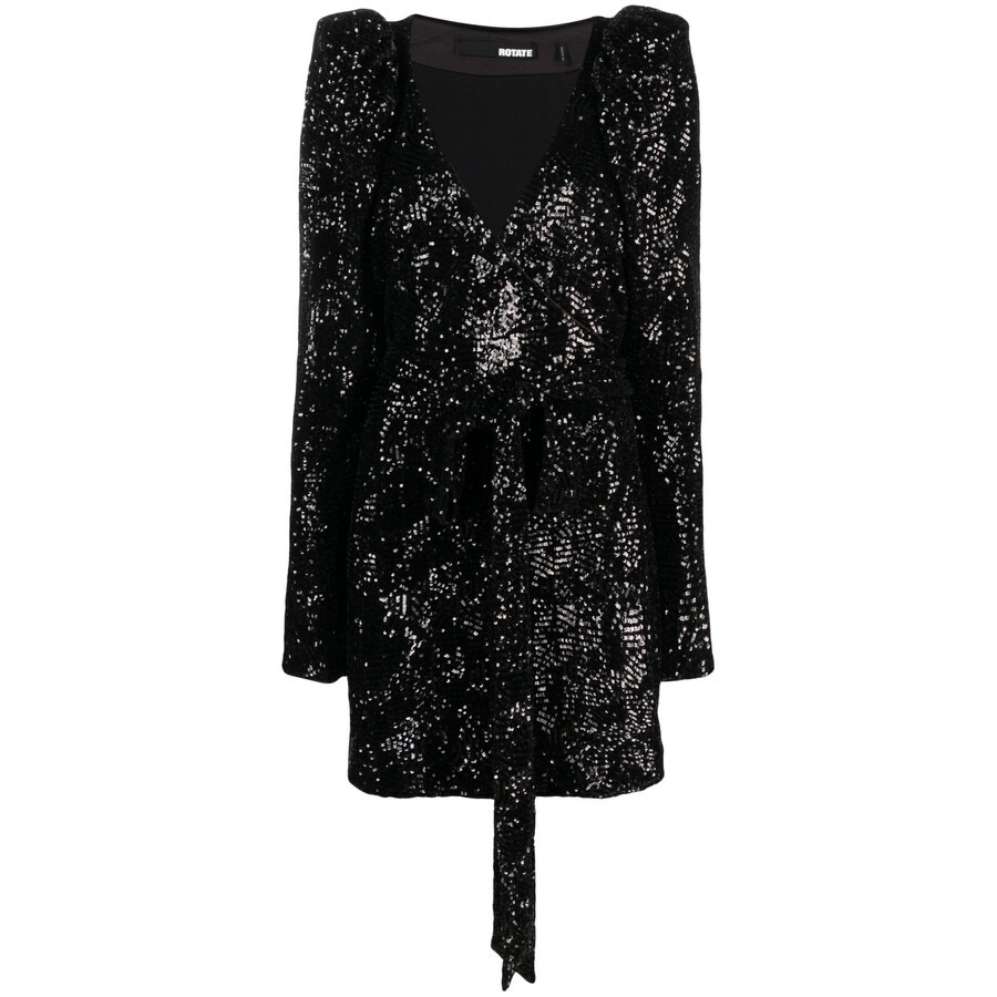 Rotate Ladies Black Sequinned-Tulle Wrap Minidress - 5