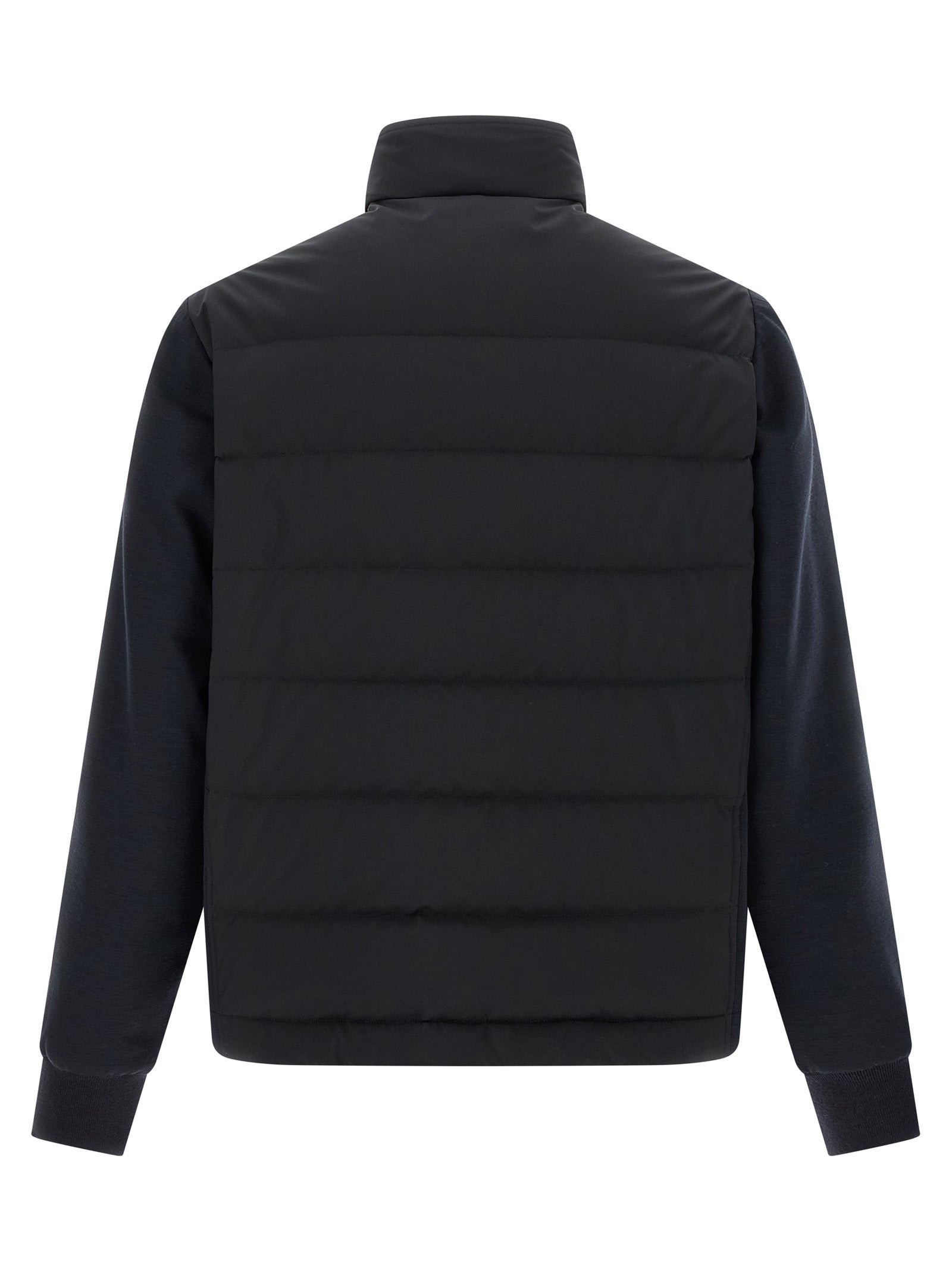Mix Material Puffer Jackets Blue - 2