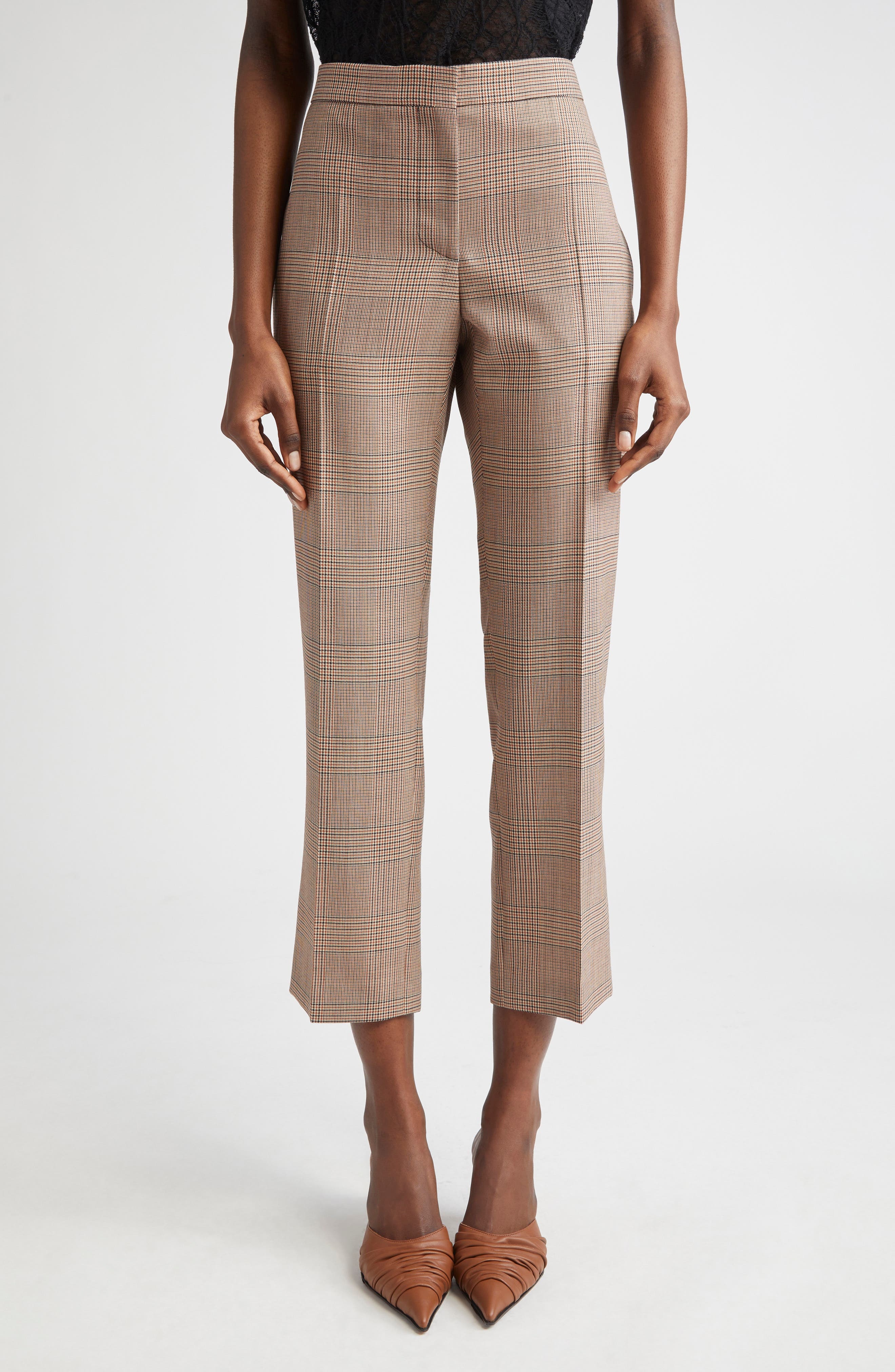 McQueen Prince of Wales Wool Cigarette Pants in Ivory-Black-Tobacco at Nordstrom - 1