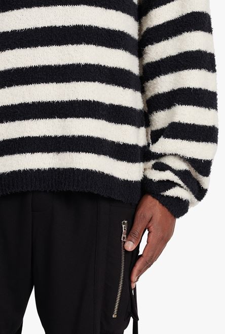 Black and nude striped eco-designed cotton sweater - 8