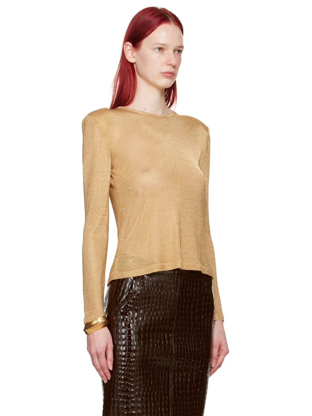 Gold Padded Shoulder Long Sleeve T-Shirt - 2