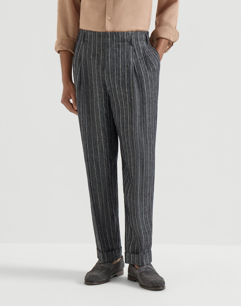 Linen chalk stripe chevron trousers with double pleats 2