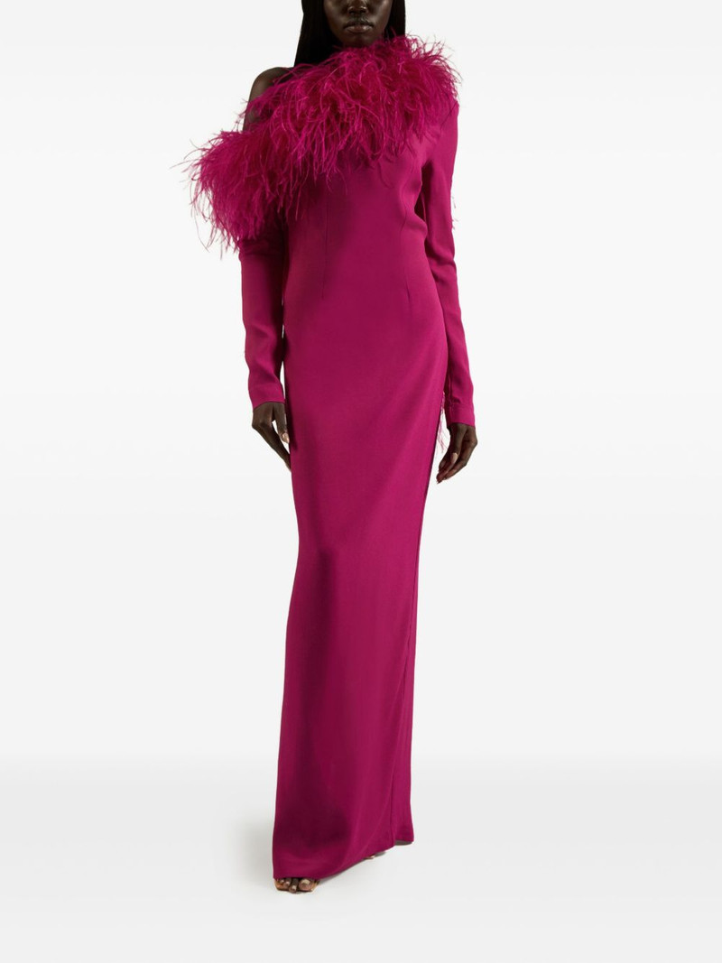feather-trimmed one-shoulder dress 1