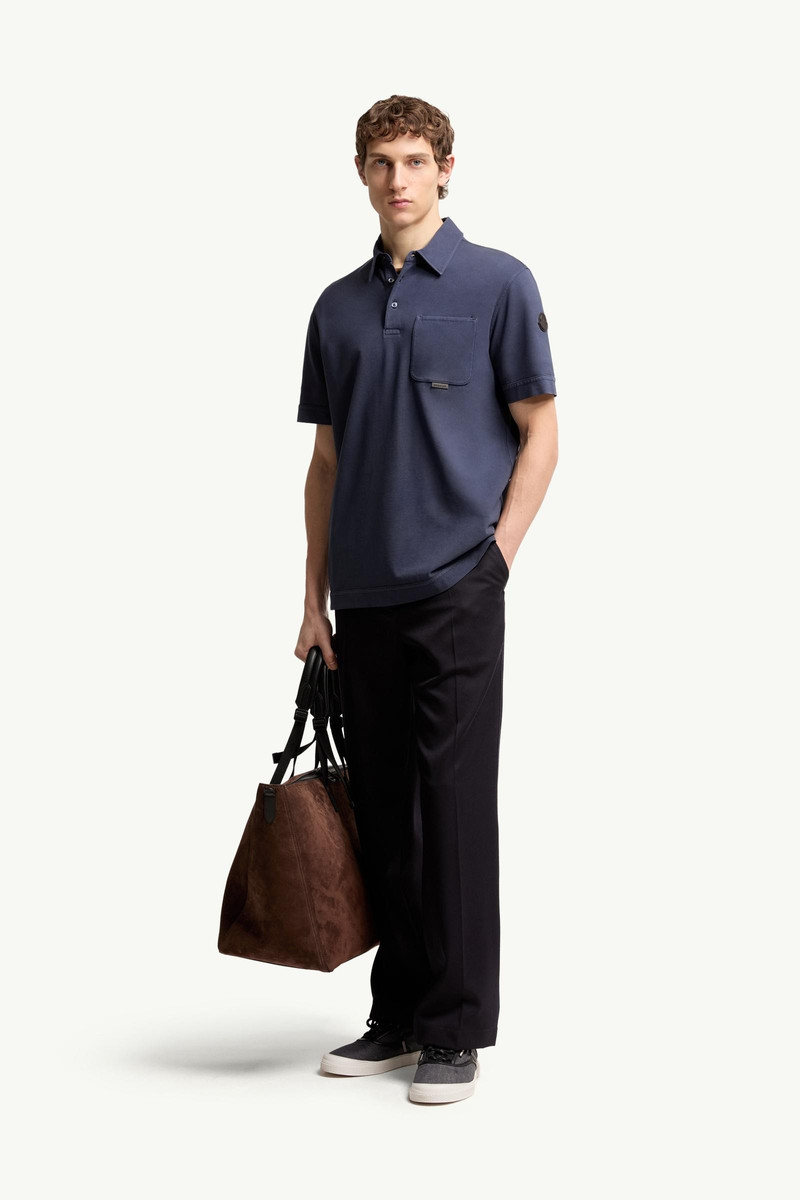 Moncler Leather Logo Cotton Piquet Polo Shirt outlook