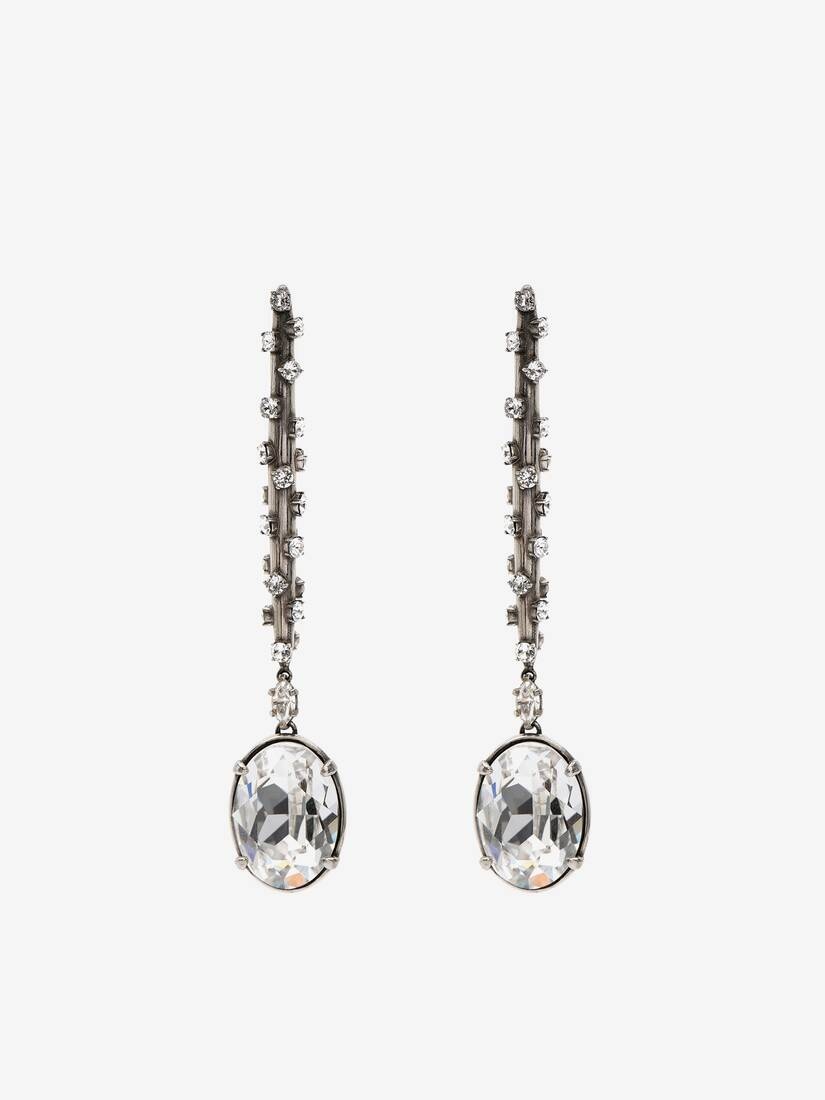 Embellished Stick Earrings in Antique Silver - 1