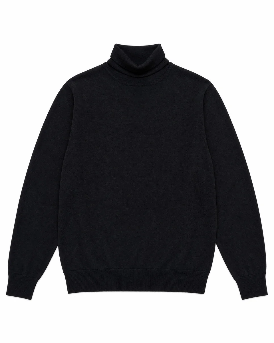 BLACK MERINO WOOL TURTLENECK SWEATER - 1