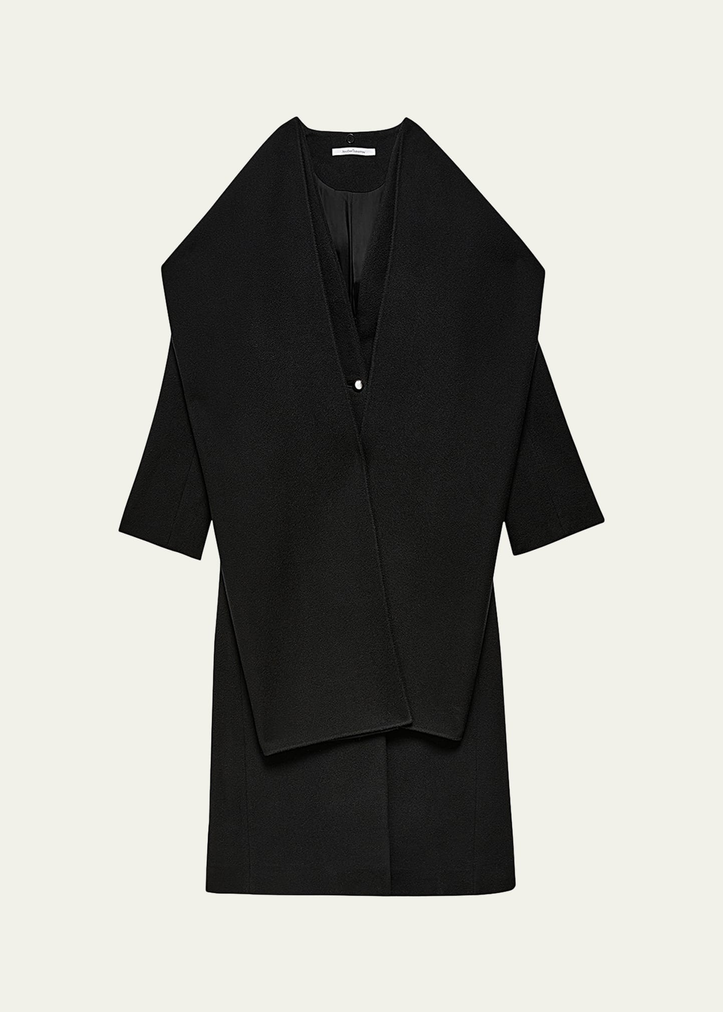 Long Deep V Scarf Cashmere Coat - 1