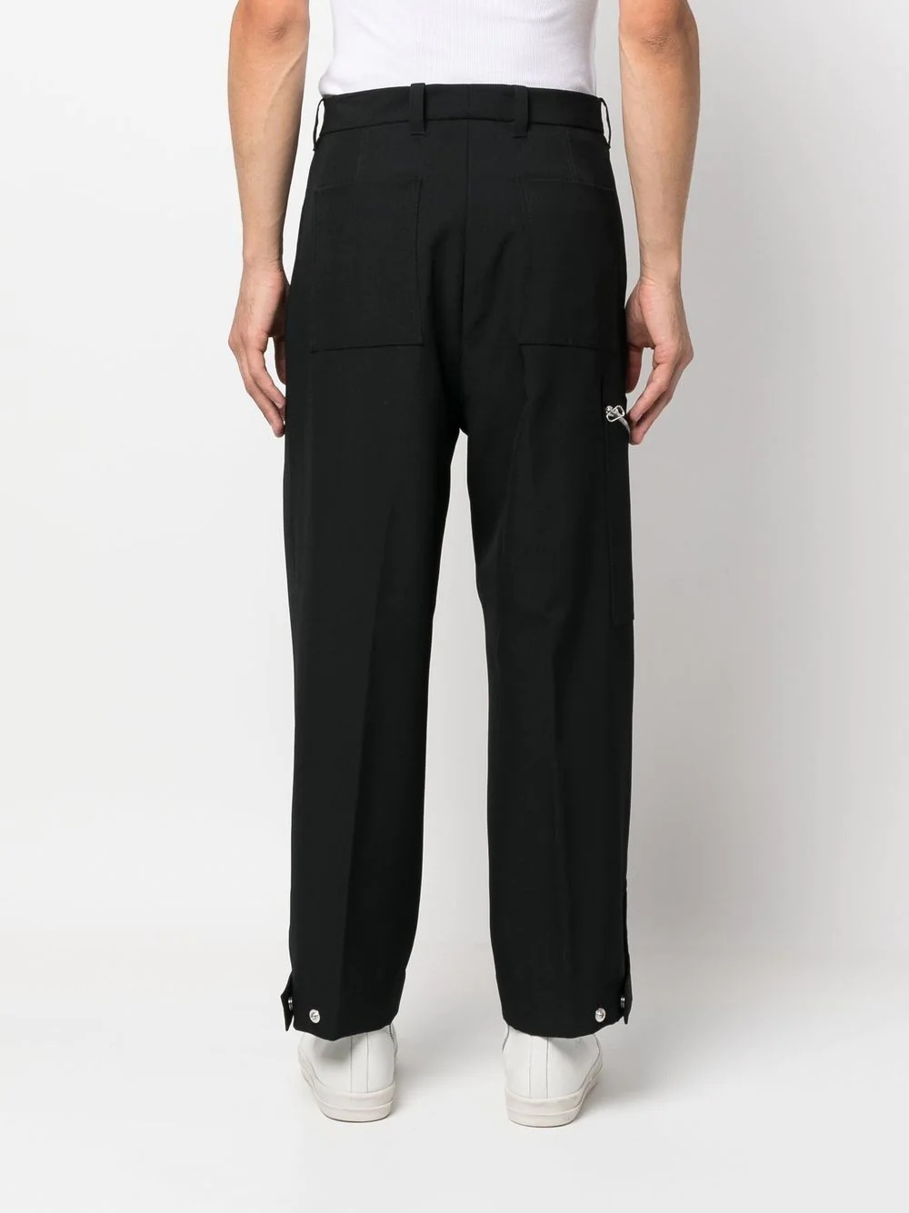 zip detail cotton wide-leg trousers - 4