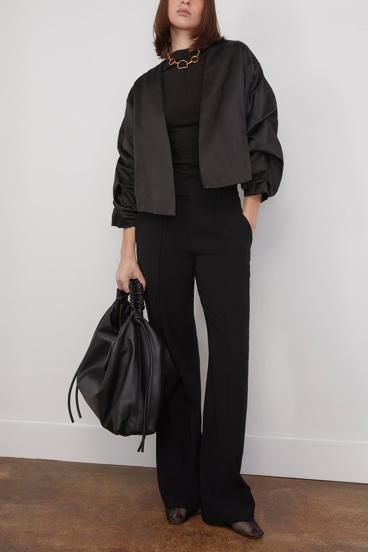 Crinkled Sleeve Jacket in Black - 2