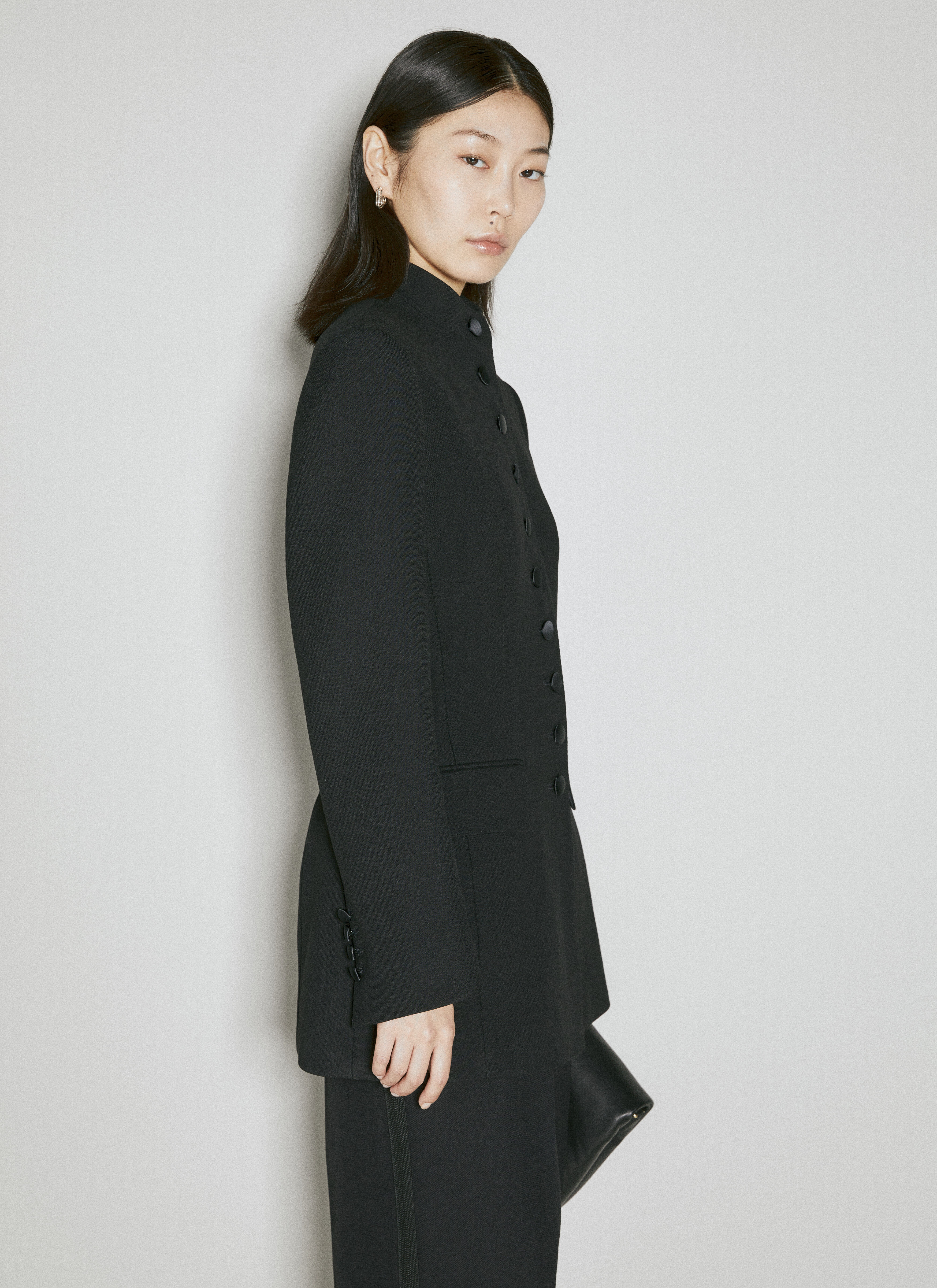 Long Single-Breasted Wool Cady Jacket - 5
