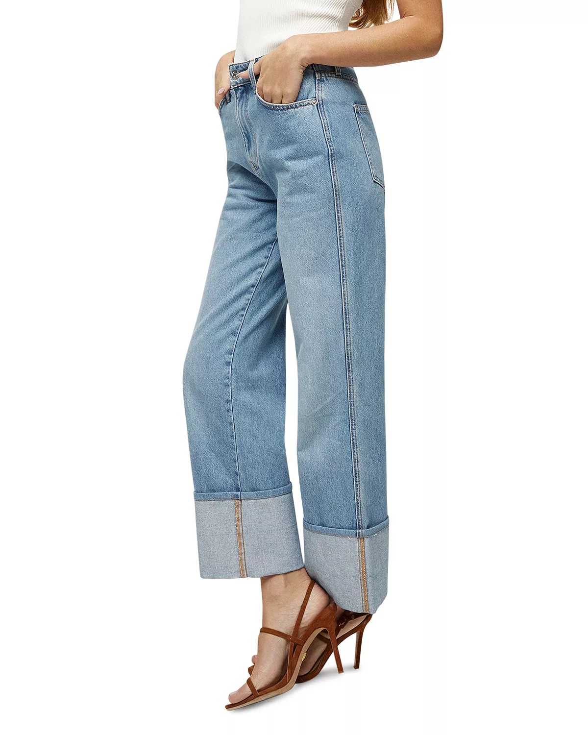 Dylan High Rise Straight Leg Cuffed Ankle Jeans in Silver Blue - 3