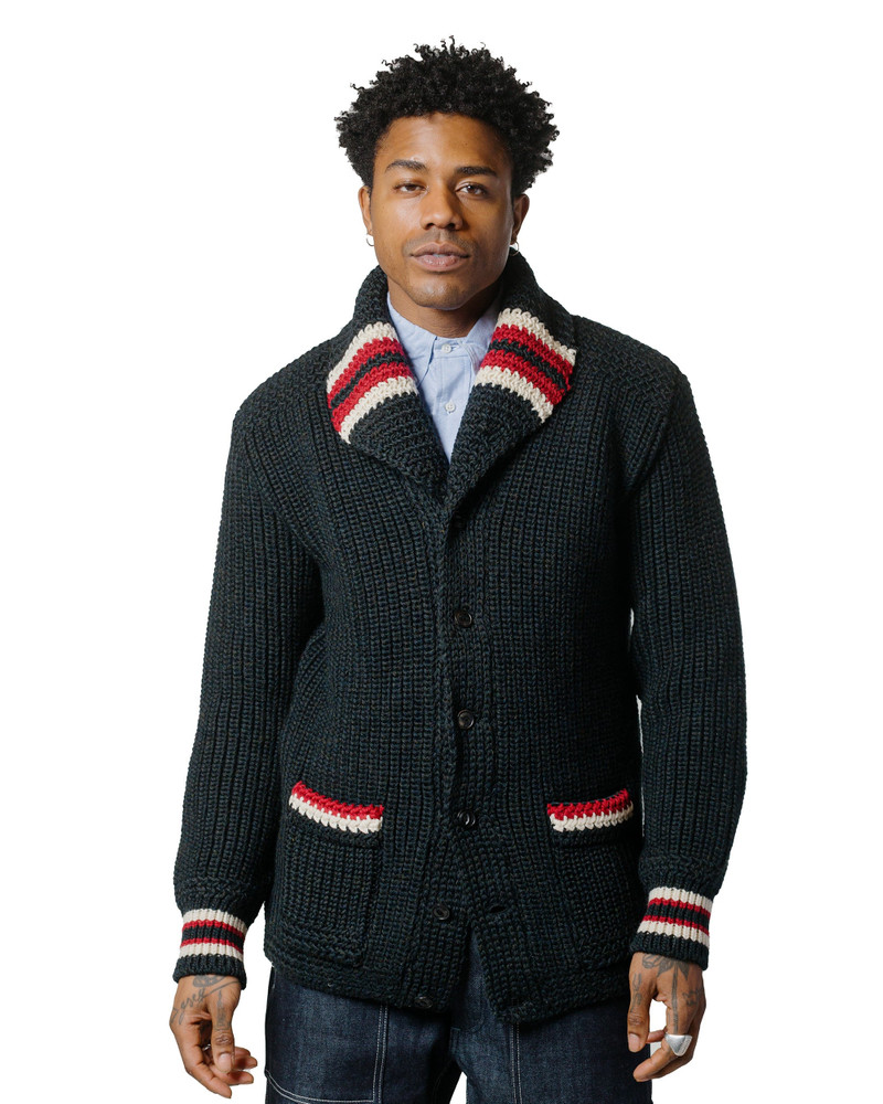 The Real McCoys MC24111 Striped Shawl Collar Cardigan Charcoal outlook